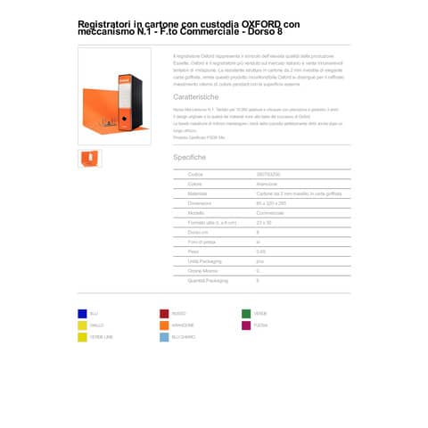 Registratore con custodia Esselte G83 Oxford commerciale 29,5x32 cm - dorso 8 cm arancione - 390783200